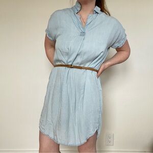 Light Blue Linen Shirt Dress with Belt